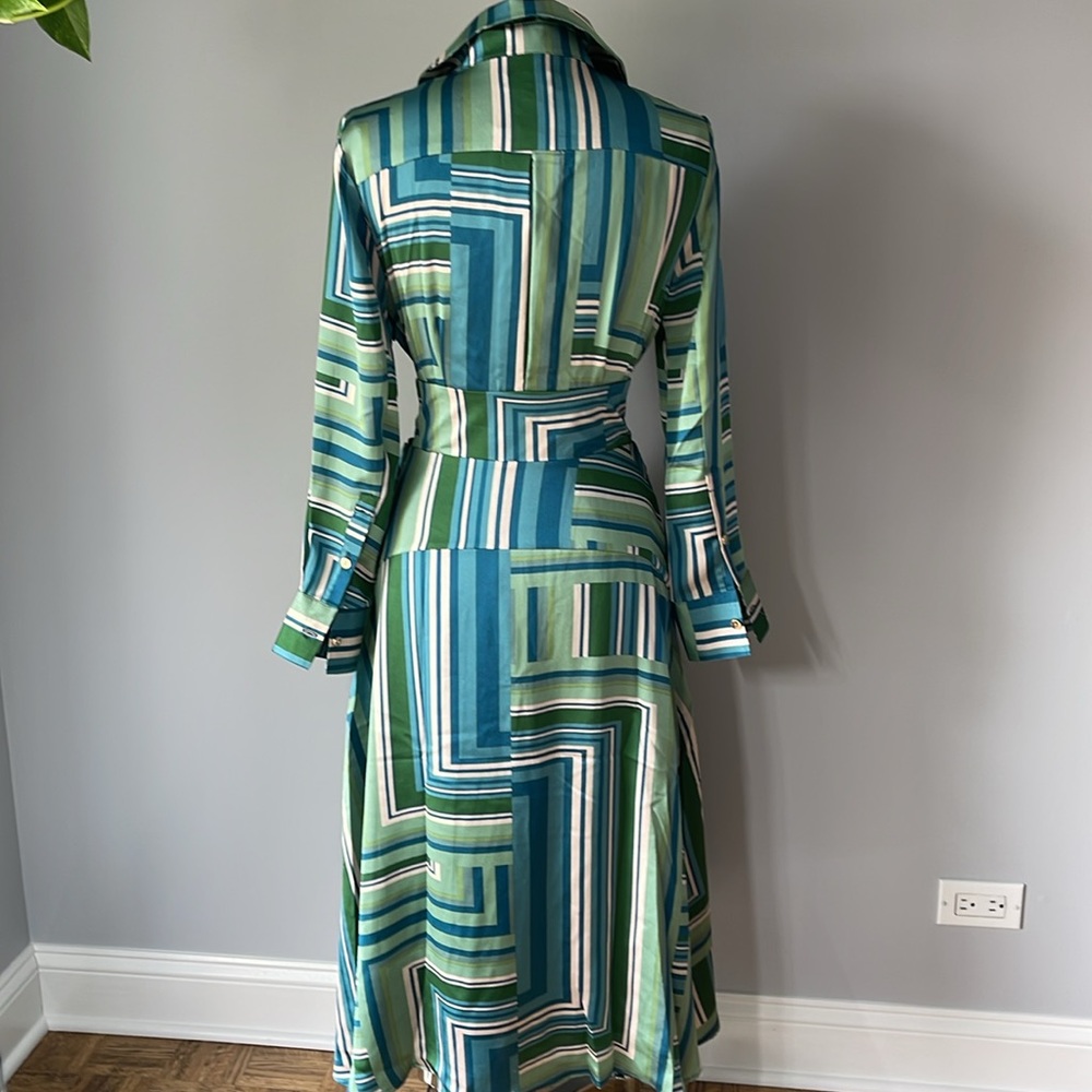 Tahari ASL Abstract Print Long Sleeve Satin Midi Dress size 8, NWT - Picture 6 of 15